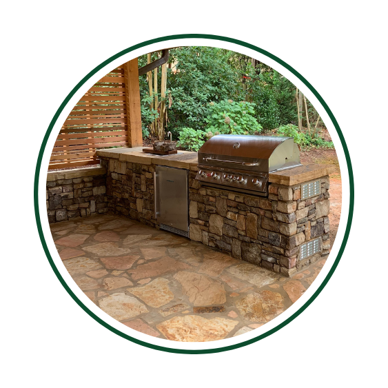 Outdoor kitchens and pavilions built with natural stone