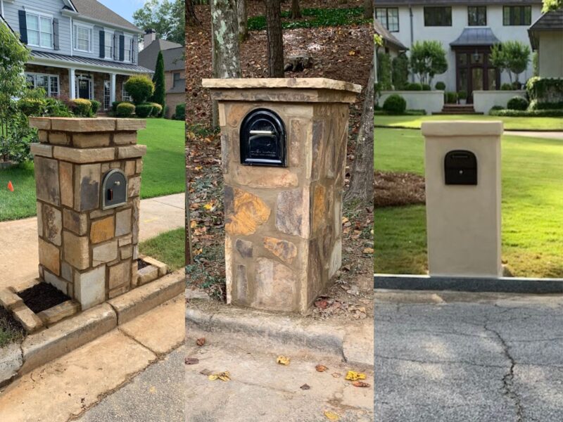 Custom stone mailboxes and masonry statement pieces built by Atlanta Waterscapes