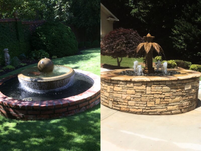 Custom natural stone fountains built by Atlanta Waterscapes for estates in Decatur and West Atlanta, featured in the Sound of Serenity project